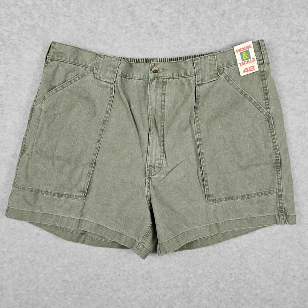 Hook & Tackle Men's 42 Olive Green Shorts Beer Can Island Fishing Utility Cargo